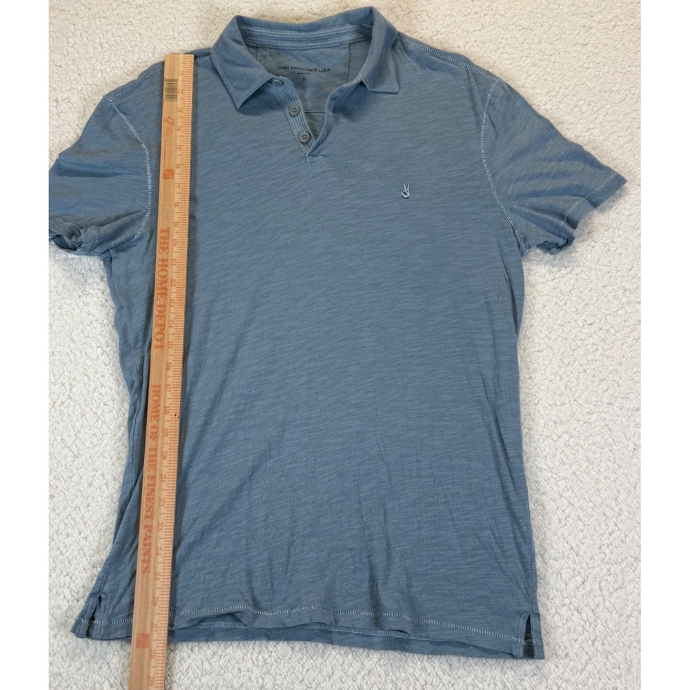 John Varvatos USA Mens Blue Slub Cotton Peace Sign Logo Polo Shirt S - Picture 5 of 7